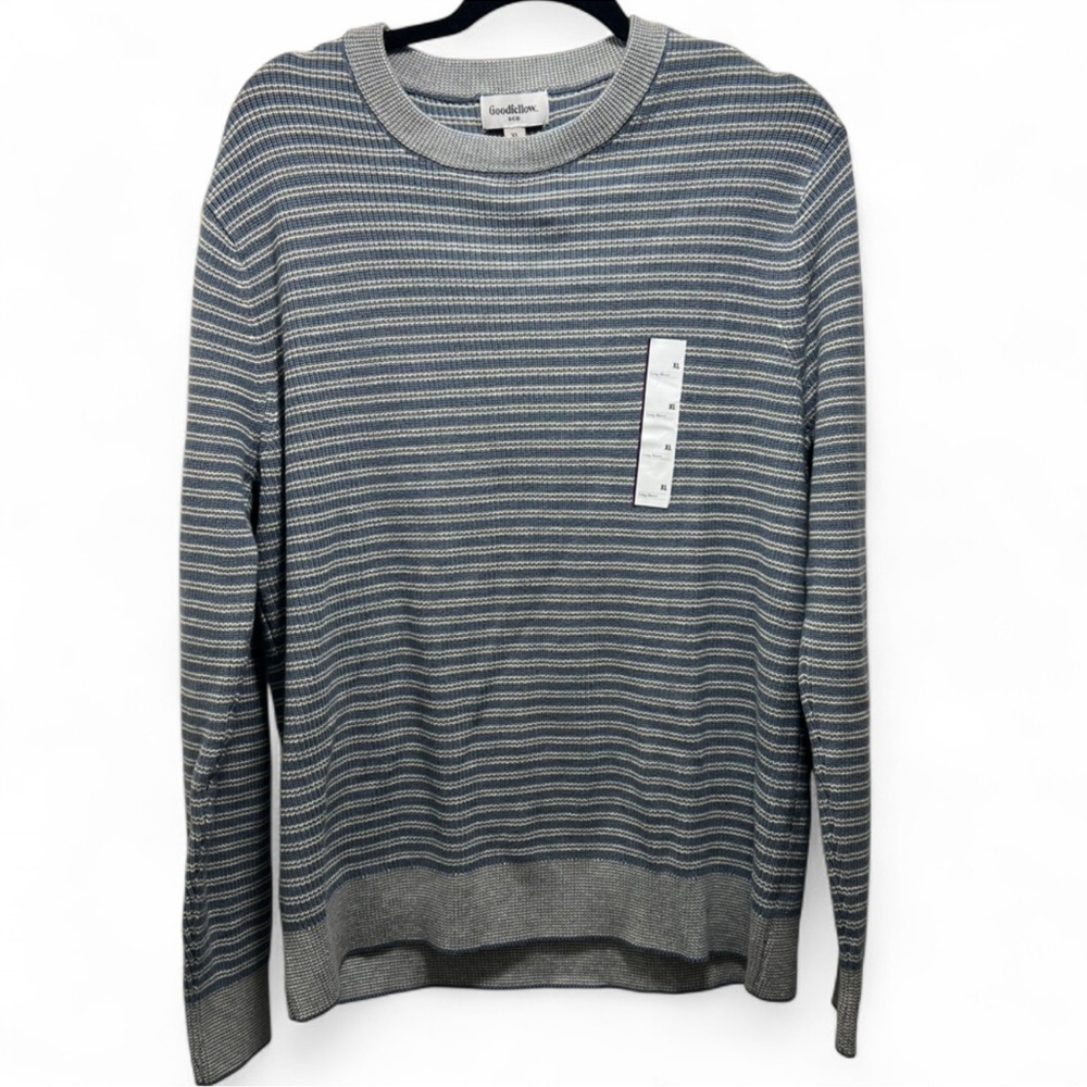 ✨NWT Goodfellow & Co Men's Gray Striped Crewneck Sweater